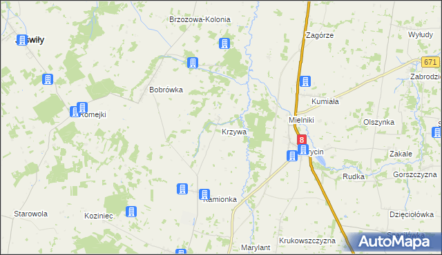 mapa Krzywa gmina Jasionówka, Krzywa gmina Jasionówka na mapie Targeo