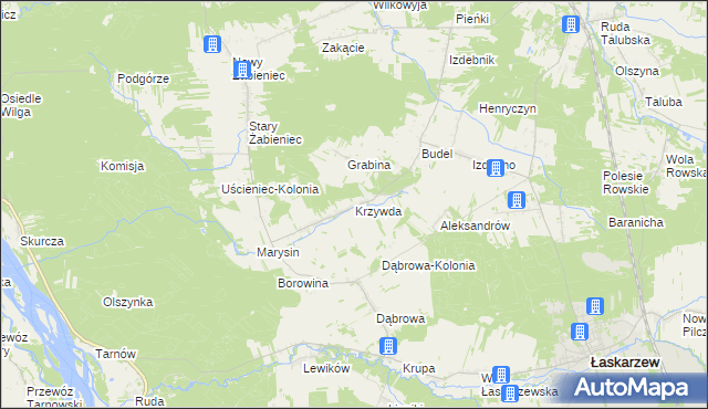 mapa Krzywda gmina Łaskarzew, Krzywda gmina Łaskarzew na mapie Targeo