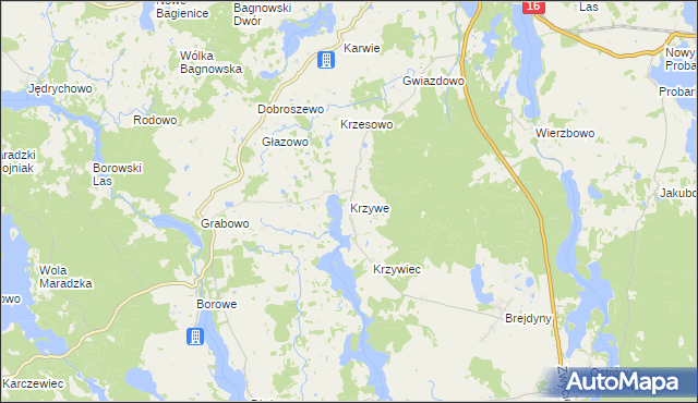 mapa Krzywe gmina Mrągowo, Krzywe gmina Mrągowo na mapie Targeo