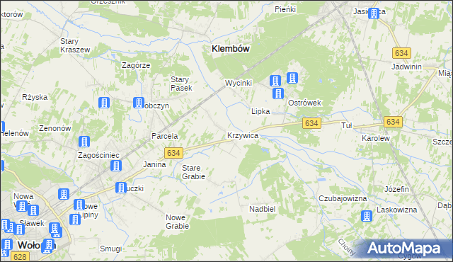 mapa Krzywica gmina Klembów, Krzywica gmina Klembów na mapie Targeo