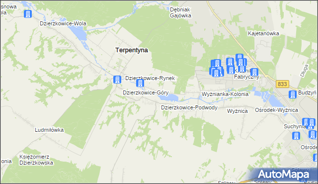 mapa Krzywie gmina Dzierzkowice, Krzywie gmina Dzierzkowice na mapie Targeo