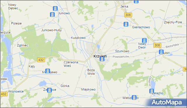 mapa Krzywiń, Krzywiń na mapie Targeo