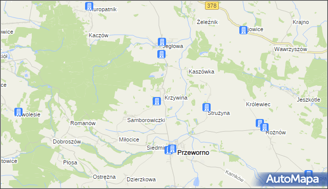 mapa Krzywina, Krzywina na mapie Targeo