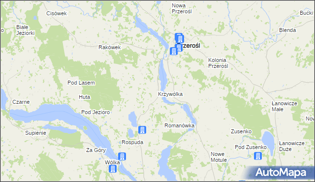 mapa Krzywólka gmina Przerośl, Krzywólka gmina Przerośl na mapie Targeo