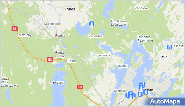 mapa Krzywonoga, Krzywonoga na mapie Targeo