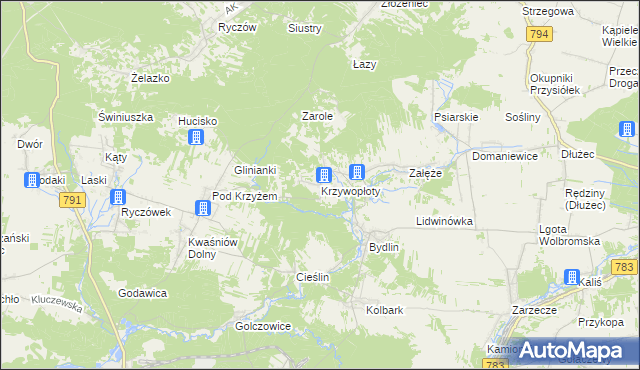 mapa Krzywopłoty gmina Klucze, Krzywopłoty gmina Klucze na mapie Targeo