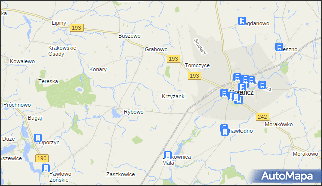 mapa Krzyżanki gmina Gołańcz, Krzyżanki gmina Gołańcz na mapie Targeo