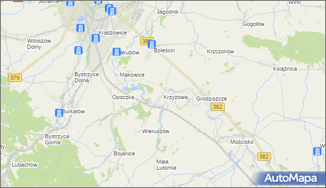 mapa Krzyżowa gmina Świdnica, Krzyżowa gmina Świdnica na mapie Targeo