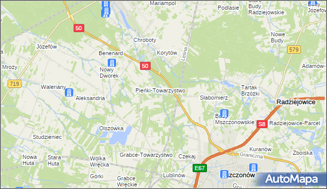 mapa Krzyżówka gmina Radziejowice, Krzyżówka gmina Radziejowice na mapie Targeo