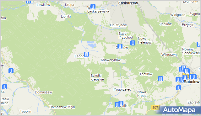 mapa Ksawerynów gmina Łaskarzew, Ksawerynów gmina Łaskarzew na mapie Targeo