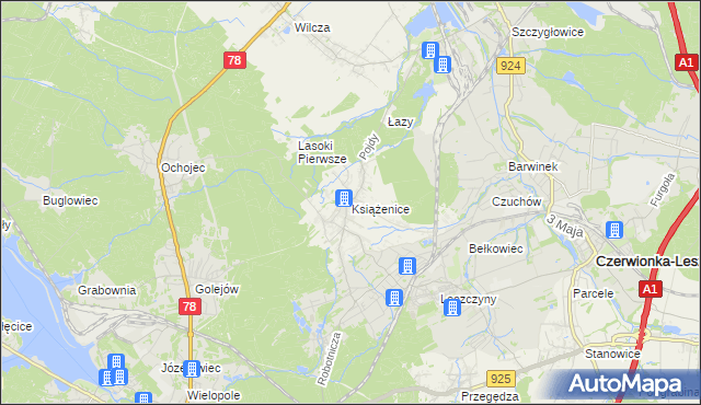 mapa Książenice gmina Czerwionka-Leszczyny, Książenice gmina Czerwionka-Leszczyny na mapie Targeo