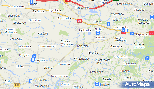 mapa Książnice gmina Gdów, Książnice gmina Gdów na mapie Targeo