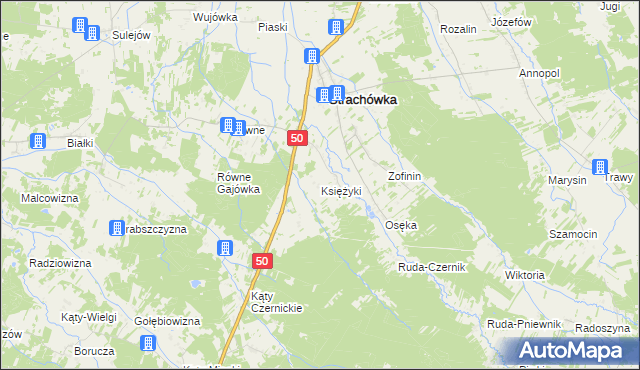 mapa Księżyki, Księżyki na mapie Targeo