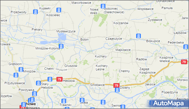 mapa Kuchary gmina Nowe Brzesko, Kuchary gmina Nowe Brzesko na mapie Targeo