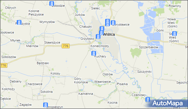 mapa Kuchary gmina Wiślica, Kuchary gmina Wiślica na mapie Targeo