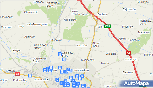 mapa Kuczków gmina Kutno, Kuczków gmina Kutno na mapie Targeo