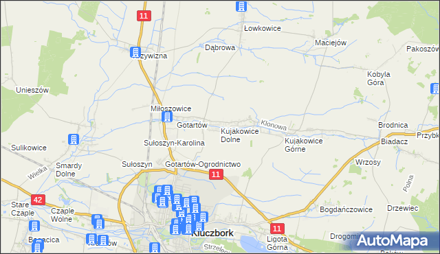 mapa Kujakowice Dolne, Kujakowice Dolne na mapie Targeo