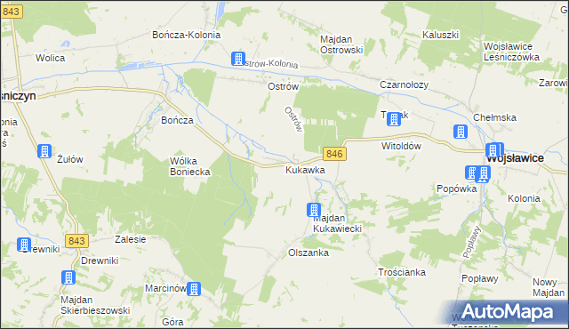 mapa Kukawka gmina Wojsławice, Kukawka gmina Wojsławice na mapie Targeo