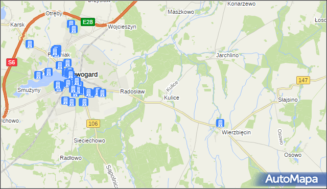 mapa Kulice gmina Nowogard, Kulice gmina Nowogard na mapie Targeo