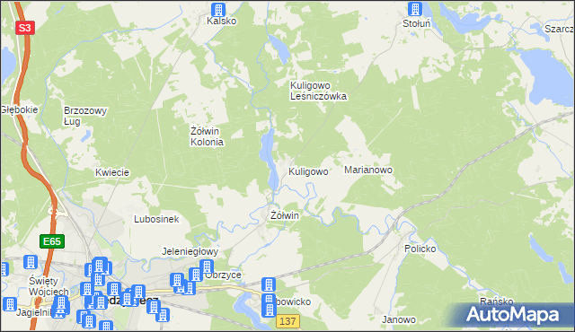 mapa Kuligowo, Kuligowo na mapie Targeo