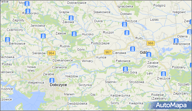 mapa Kunice gmina Gdów, Kunice gmina Gdów na mapie Targeo