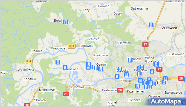 mapa Kuńkowce, Kuńkowce na mapie Targeo