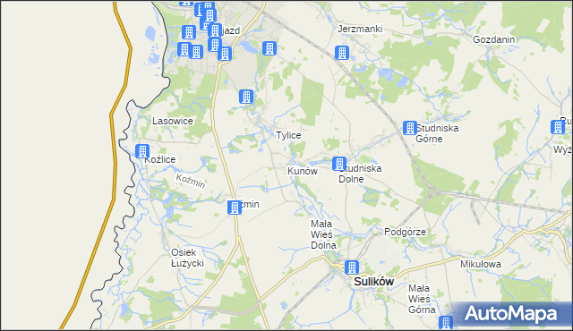 mapa Kunów gmina Zgorzelec, Kunów gmina Zgorzelec na mapie Targeo