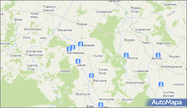 mapa Kurów gmina Rzgów, Kurów gmina Rzgów na mapie Targeo