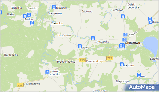 mapa Kurowo gmina Choczewo, Kurowo gmina Choczewo na mapie Targeo