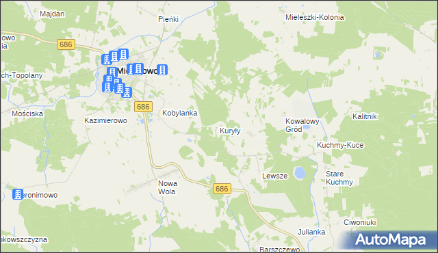 mapa Kuryły gmina Michałowo, Kuryły gmina Michałowo na mapie Targeo
