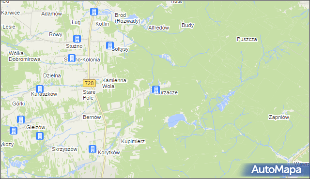 mapa Kurzacze gmina Gowarczów, Kurzacze gmina Gowarczów na mapie Targeo