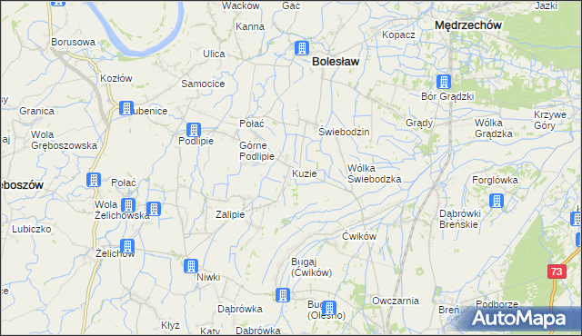 mapa Kuzie gmina Bolesław, Kuzie gmina Bolesław na mapie Targeo