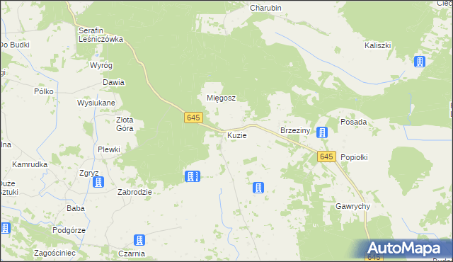 mapa Kuzie gmina Zbójna, Kuzie gmina Zbójna na mapie Targeo