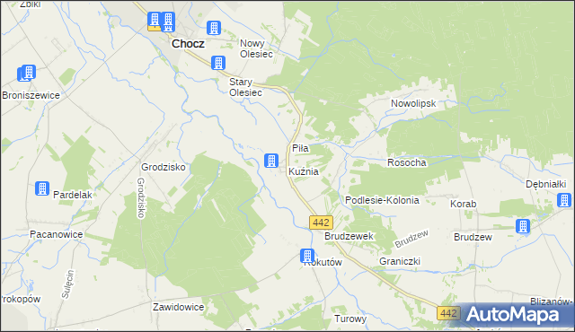 mapa Kuźnia gmina Chocz, Kuźnia gmina Chocz na mapie Targeo