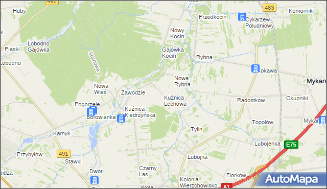 mapa Kuźnica Lechowa, Kuźnica Lechowa na mapie Targeo