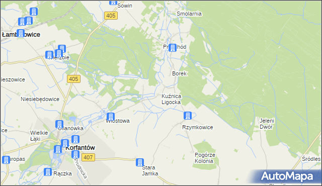 mapa Kuźnica Ligocka, Kuźnica Ligocka na mapie Targeo