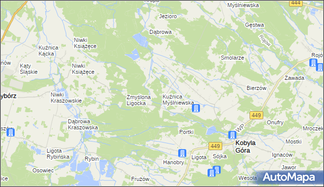 mapa Kuźnica Myślniewska, Kuźnica Myślniewska na mapie Targeo