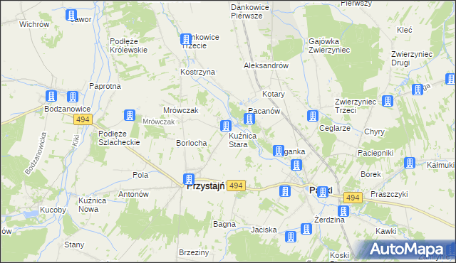 mapa Kuźnica Stara gmina Przystajń, Kuźnica Stara gmina Przystajń na mapie Targeo