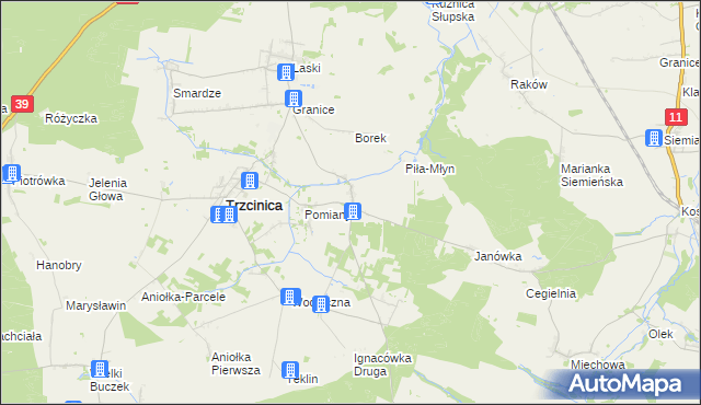 mapa Kuźnica Trzcińska, Kuźnica Trzcińska na mapie Targeo