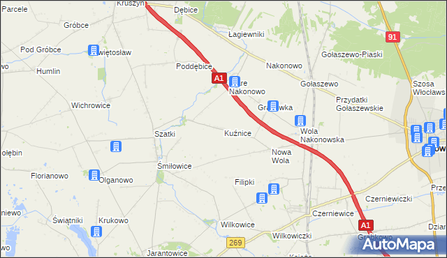 mapa Kuźnice gmina Choceń, Kuźnice gmina Choceń na mapie Targeo