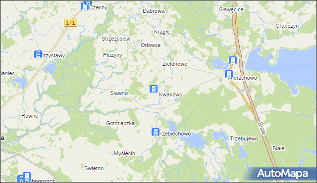 mapa Kwakowo gmina Szczecinek, Kwakowo gmina Szczecinek na mapie Targeo