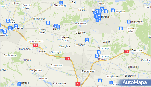 mapa Kwasów, Kwasów na mapie Targeo