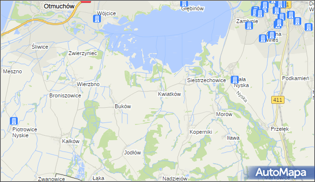 mapa Kwiatków gmina Otmuchów, Kwiatków gmina Otmuchów na mapie Targeo