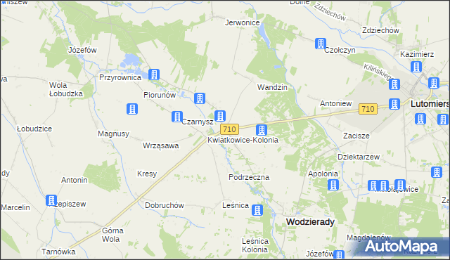 mapa Kwiatkowice gmina Wodzierady, Kwiatkowice gmina Wodzierady na mapie Targeo