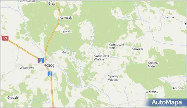 mapa Kwiatuszki Wielkie, Kwiatuszki Wielkie na mapie Targeo