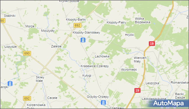 mapa Lachówka gmina Siemiatycze, Lachówka gmina Siemiatycze na mapie Targeo
