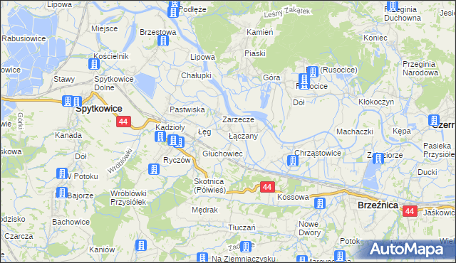 mapa Łączany gmina Brzeźnica, Łączany gmina Brzeźnica na mapie Targeo