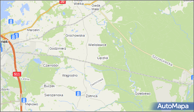 mapa Łączka gmina Szczecinek, Łączka gmina Szczecinek na mapie Targeo