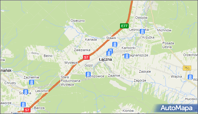 mapa Łączna powiat skarżyski, Łączna powiat skarżyski na mapie Targeo