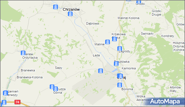 mapa Łada gmina Chrzanów, Łada gmina Chrzanów na mapie Targeo